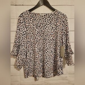 Multiples Tunic Top 3/4 Sleeve Animal Print Women's M Flare NWT